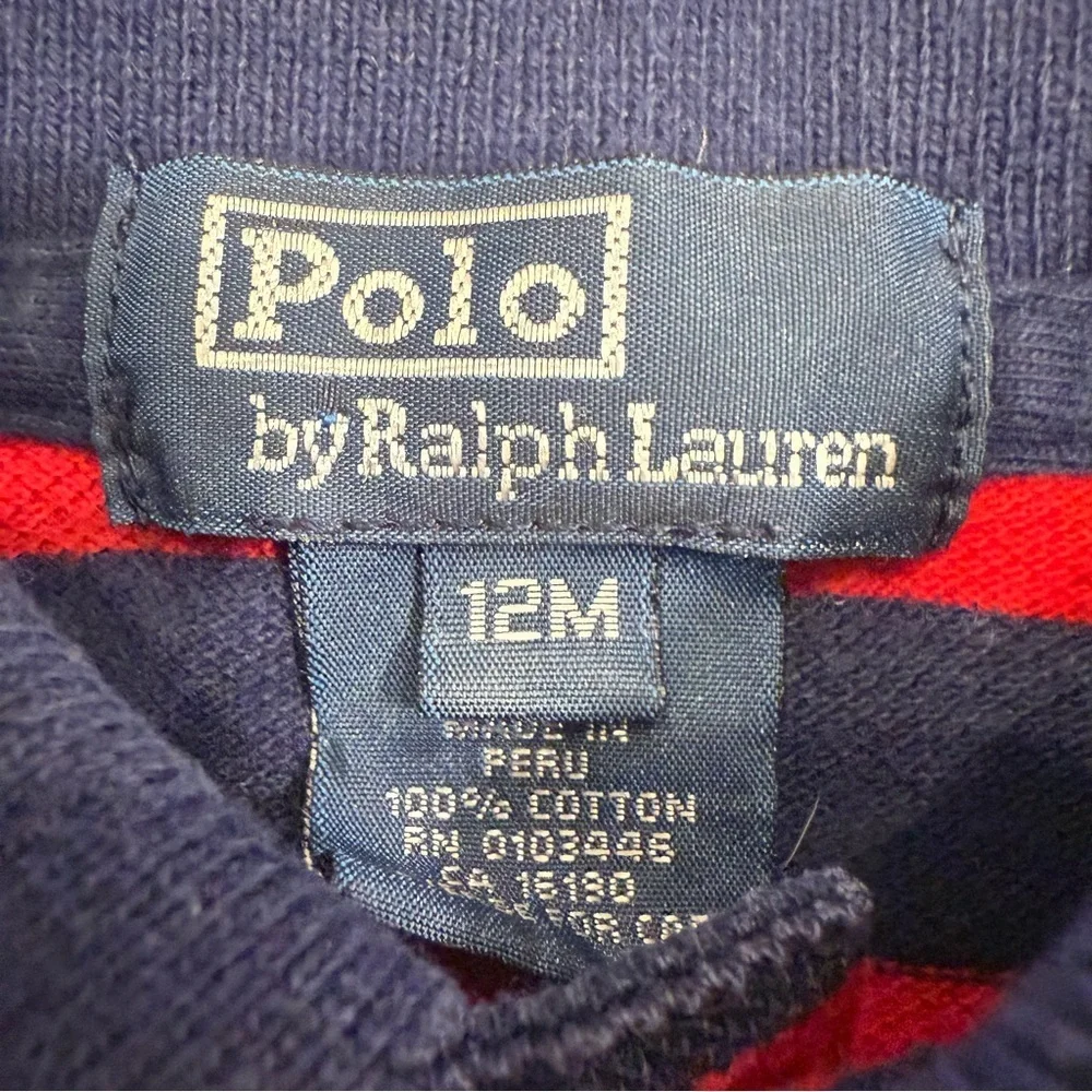 Ralph Lauren Toddler Boys Lot Of 2 Big Pony Romper /Striped Polo Shirt 12 Mo